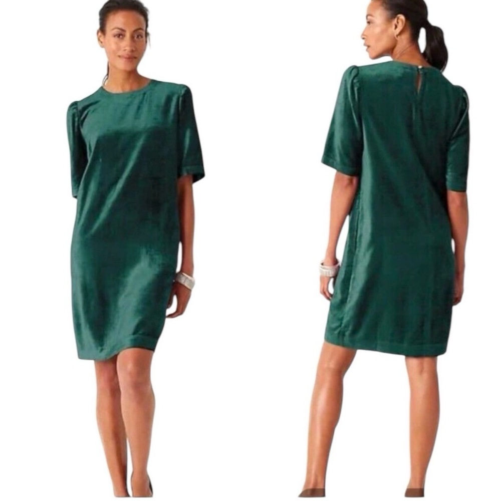 J. Jill NWT Teal Green Velvet Half Sleeve Shift Dress Women’s Size Medium Tall